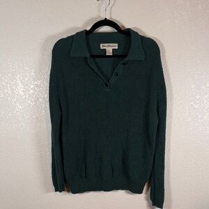 Norm Thompson Forest Green Rugby Collar Sweater Size Medium Vintage
